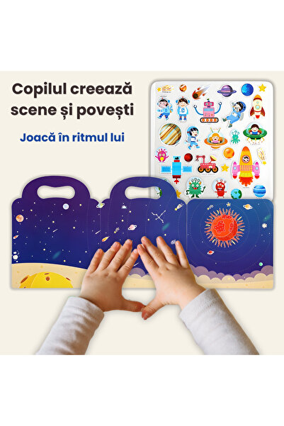 LUVLU Busy Book sensory book with reusable stickers, Space, for children 3+, educational activities