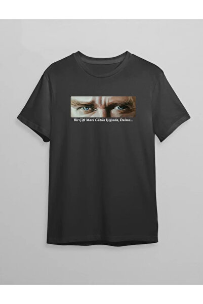 KentselBazaar 10 Νοεμβρίου Unisex Atatürk εμπριμέ μπλουζάκι - Μαύρο