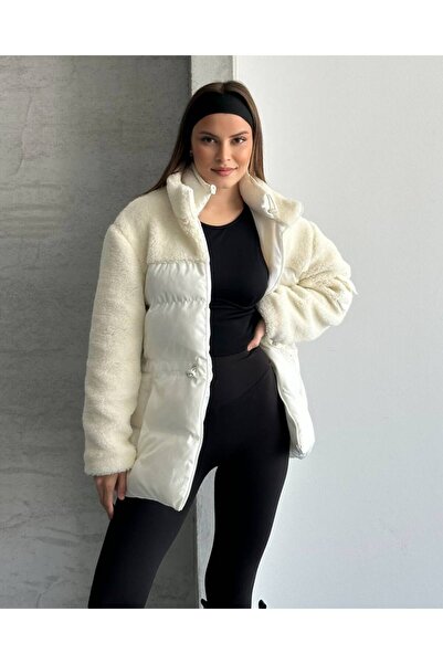 ZF BUTİK Plush Detailed Puffer Coat with Elastic Waist