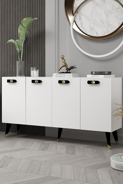 DEMONTE DECOR 8220-32DD KB150 KONSOL, TV ÜNİTESİ BEYAZ-SİYAH-ALTIN