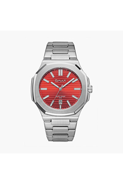 Omax ساعة رجالية تناظرية فضية بسوار معدني مقاس 42 مم | 00BFD003V006