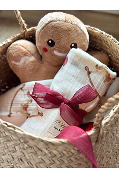 MİLNA BABY&KİDS 100% Cotton Two-Layer Christmas Muslin Blanket - New Year's Fairy Tale Patterned Blanket 90*110cm