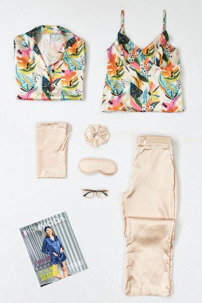 FOR YOU MODA 6-teiliges Pyjama-Set mit Lachsblumenmuster