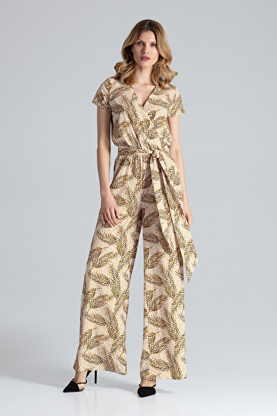 Figl Jumpsuit with V-neck and leopard print on legs M662, size S