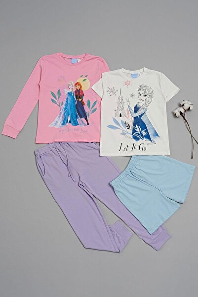 FOR YOU MODA 4-teiliges Set aus T-Shirt, Shorts und Hose mit Frozen-Print in Puderfarben
