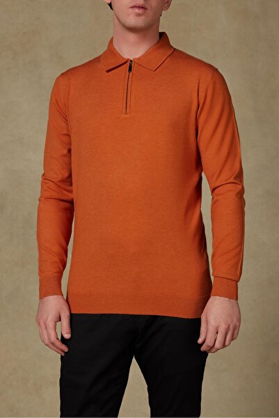 Abbate Claro Knitted Fabric Cotton Blend Modern Fit Tile Polo Neck Men's Plain Knitwear