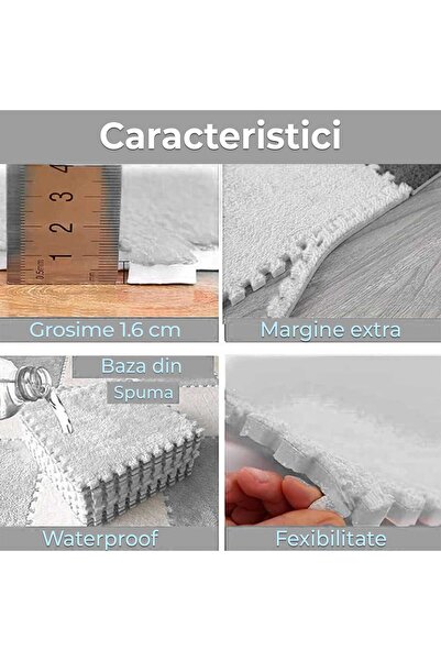 Faria Fluffy Puzzle Carpet with Polystyrene Base and EVA Foam 32x32 cm + Extra Edge (1 pc), White