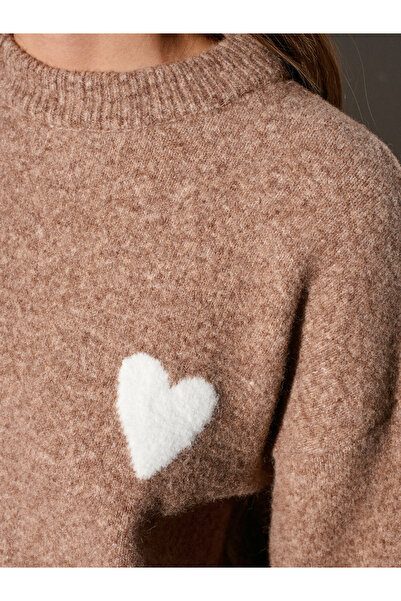 Dilvin 10837 Soft Textured Heart Knitwear Sweater