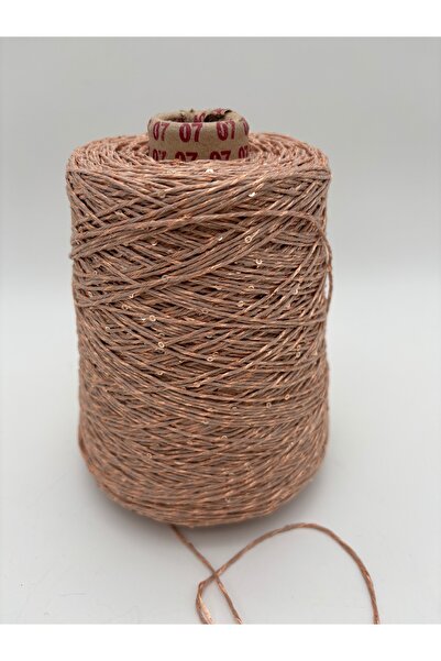 kumasfabrik (500Gr) Sequin Cotton Hand Knitting Yarn/Sequin Yarn/Color-Milk Coffee