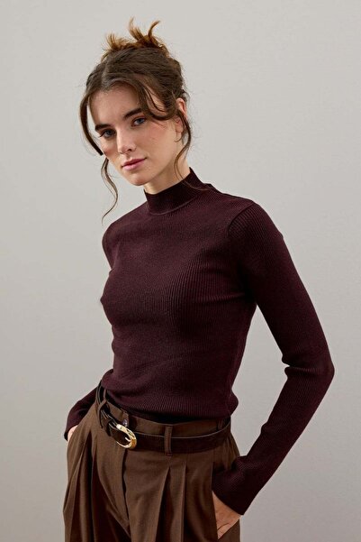 Ceylan Otantik Πλεκτό κορμάκι με μισό λαιμό σε καφέ χρώμα