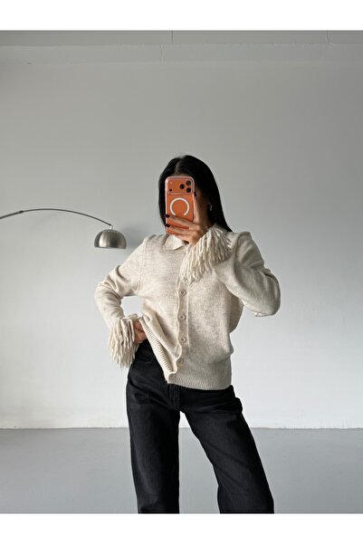 Lamierra Soft Women's Cardigan with Tassels on the Sleeves