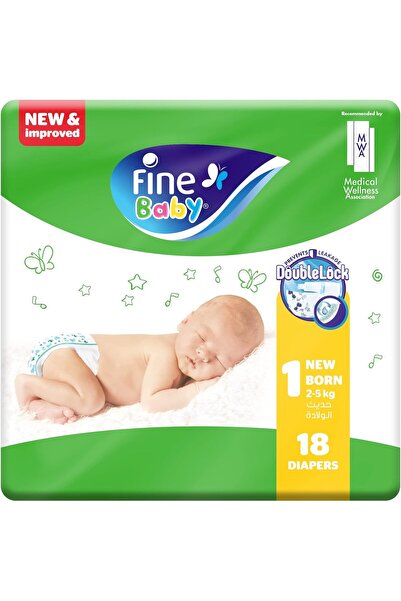 Fine Baby حفاضات، مقاس 1، حديث الولادة، 2-5 كجم، 18 حفاضة