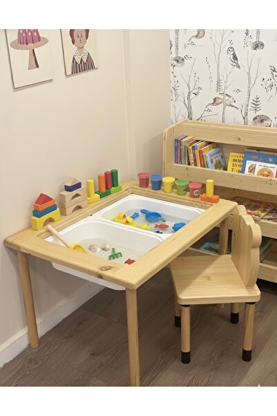 LiliKids Ahşap Aktivite Masası & Ayı Kafalı Sandalye Seti