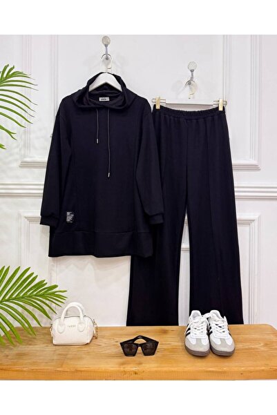 onix Style modal kapşonlu pantolonlu tesettür ikili takım Takım siyah