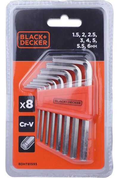 Black&Decker BLACK+DECKER Steel Hex Key Set, 8-piece, sizes 1.5-6 mm, Orange/Black - BDHT81593