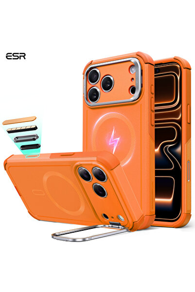 ESR حافظة ابل ايفون 17 برو ماكس سايبر تاف ماج سيف ستاند باللون البرتقالي