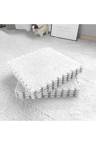 Faria Fluffy Puzzle Carpet with Polystyrene Base and EVA Foam 32x32 cm + Extra Edge (1 pc), White