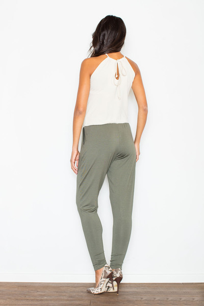 Figl Elegant women's jumpsuit with cutout neckline, olive M236, size XL