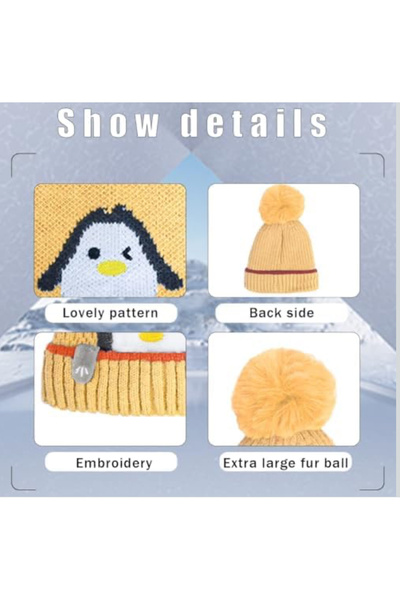 FASHIONEEDA Baby Winter Knitted Hat, Penguin Beanie Caps with Pompom for Kids unisex 1-3 Years Old, Yellow