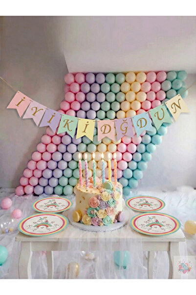 Joyane Unicorn Konsept Parti Seti – Makaron Balon 50’li + Banner + Unicorn Ta...