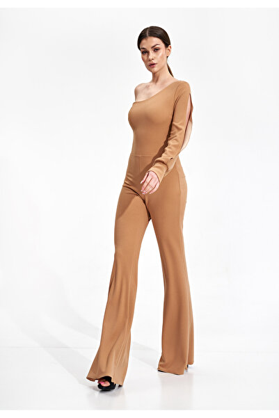 Figl Salopetă elegantă cu un singur umăr - salopetă de mireasă - bej M870 mărimea XL