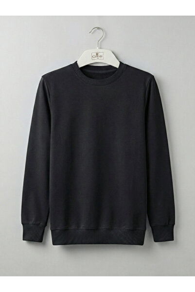 nacar çarşı سويت شيرت أسود للجنسين مصنوع من القطن بياقة دائرية - قميص أساسي ع...