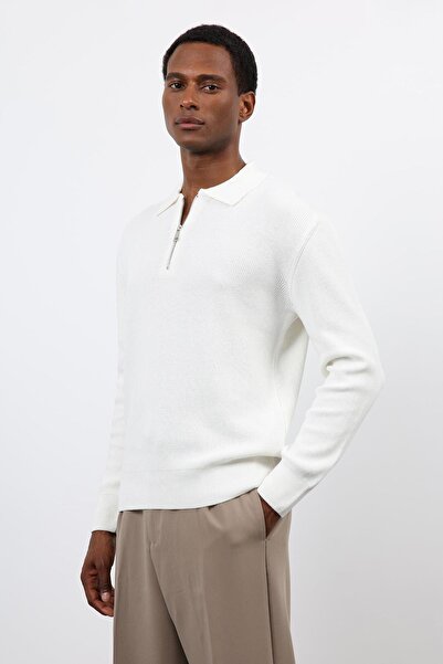 Antioch Ecru Zippered Men's Knit Sweater