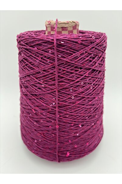 kumasfabrik (500Gr) Sequin Cotton Hand Knitting Yarn/Sequin Yarn/Color-Plum