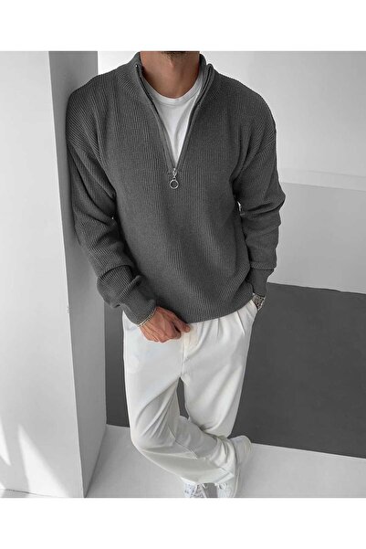 WE AND ME Men's Slim Fit Slim Fit Half Zip Mock Neck Knitwear Sweater