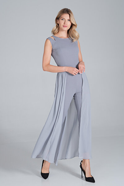 Figl Elegant bridal jumpsuit - jumpsuit with chiffon skirt - gray M842 size S