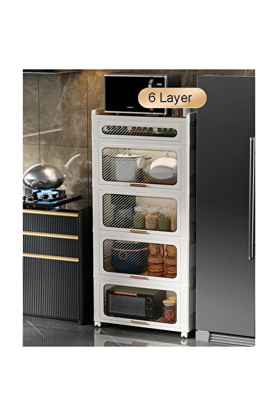 KEKE 6 Layers Foldable Flip-Type Kitchen & Bathroom Cabinet with Wheels