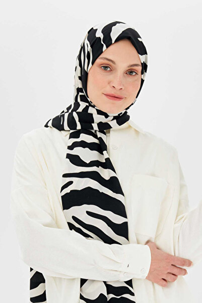 azure scarf Modakashmir Black & White Zoma Patterned Shawl