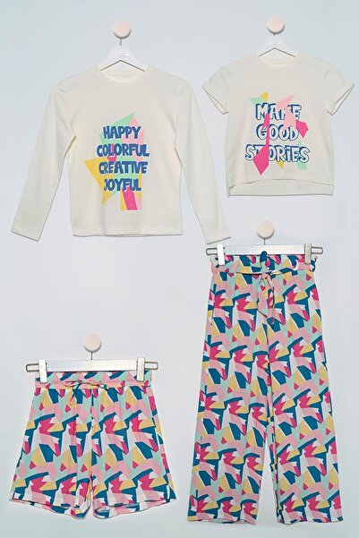 FOR YOU MODA 4-teiliges gelbes Set bestehend aus T-Shirt, Bluse, Hose und Shorts