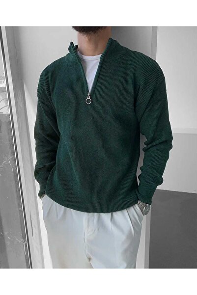 WE AND ME Men's Slim Fit Slim Fit Half Zip Mock Neck Knitwear Sweater