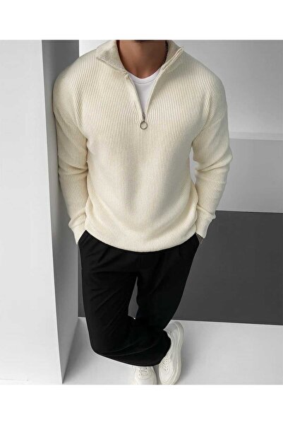 WE AND ME Чоловічий светр Slim Fit з вузьким кроєм, напівзастібкою та стоячим коміром