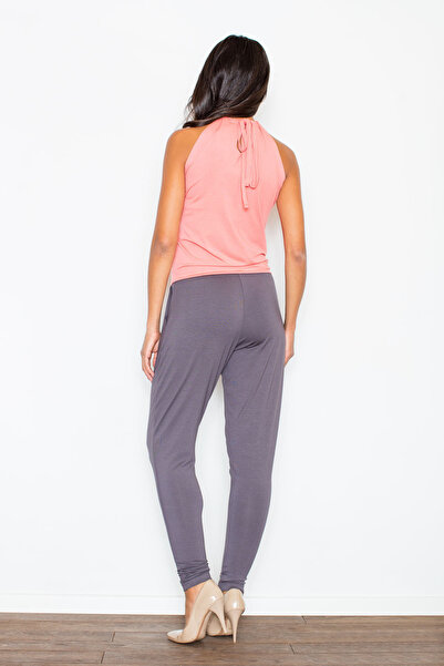 Figl Elegant women's jumpsuit with cutout neckline, coral color M236, size M