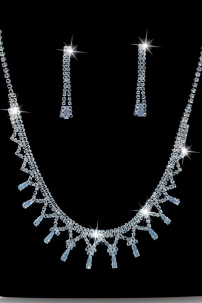 OSMANLI GÜMÜŞ طقم مجوهرات نسائي يتضمن قلادة وأقراط - طراز مارتينا مع أحجار با...