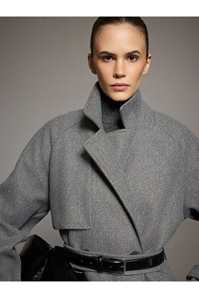 LC Waikiki Vision Gray Jacket Collar Oversized Women's Cashmere Coat