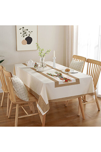Burkan Kumaşçılık Yılbaşı Ren Geyiği Kenar Hasır Desen Efektli Dertsiz Masa Ö...
