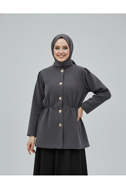 MİHRA STORE Μπουφάν Fatiana με στενόμεσο κορδόνι-BN4549 Ανθρακί