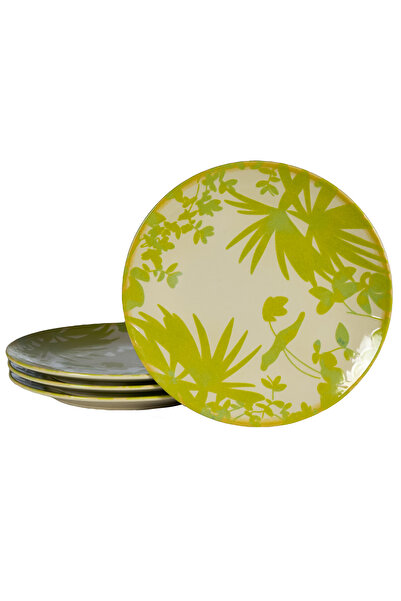 Cesiro Set of 4 dessert plates, 20 cm, Hawaii, light cream with green-yellow leaves