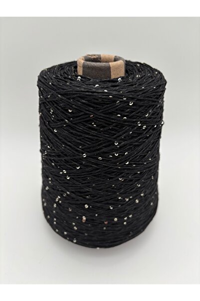 kumasfabrik (500Gr) Sequin Cotton Hand Knitting Yarn/Sequin Yarn/Color-Black