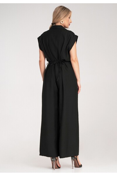 Figl Loose-fitting jumpsuit - Short sleeve jumpsuit - Black M1177 Universal