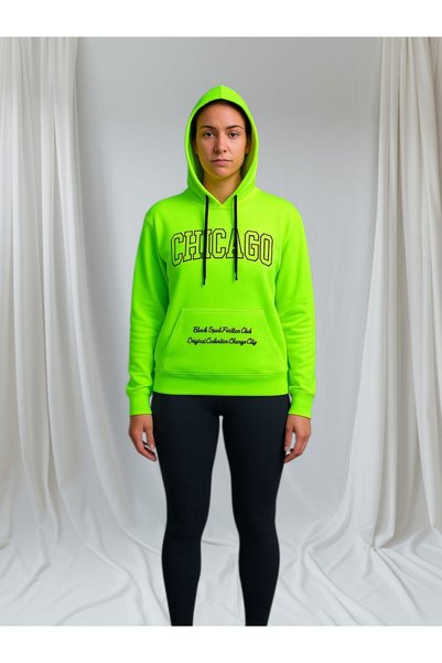 BLACK STEEL BYN2025-310-NEON RENKLİ KAPŞONLU NAKIŞLI SWEATSHİRT