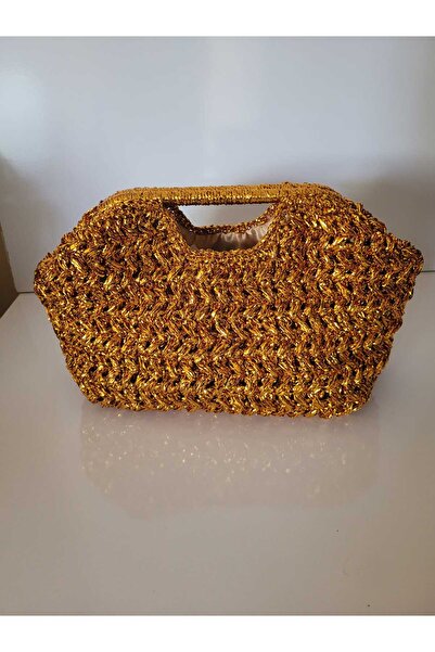 Masal Gurumi EL ÖRMESİ METALİK RAFYA İP BURSLU KADIN EL ÇANTASI