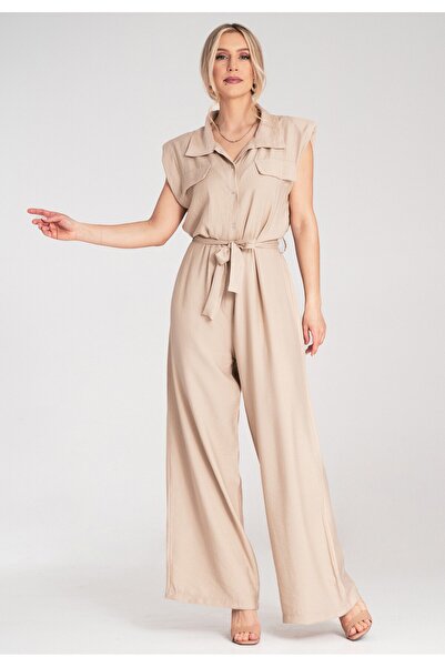 Figl Elegant Women's Jumpsuit - Formal Women's Jumpsuit - Beige M1176 Universal