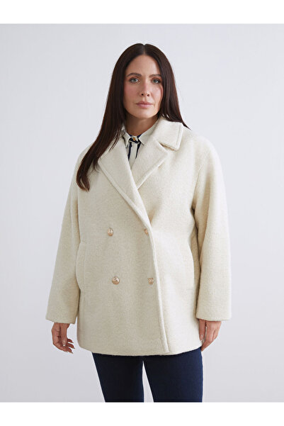 LC Waikiki Modest Ekru Double-Breasted Collar Oversized Women's Cashmere Coat