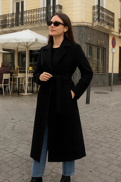 comstar Women's Comfort Double-Breasted Trend Black Long Cashmere Coat