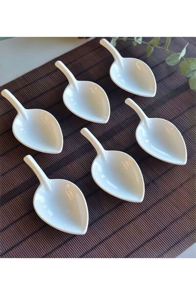 Tekbir Beyaz Porselen Yaprak Model Kahve Yanı Lokumluk 10,6*5*2,4cm 6 adet