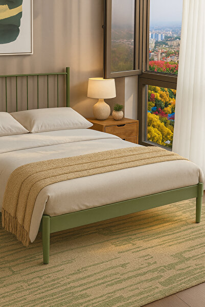 Unimet Falez-st Çift Kişilik Metal Karyola-Yeşil (YÜKSEK BAŞLIKLI) (AHŞAP LATALI)